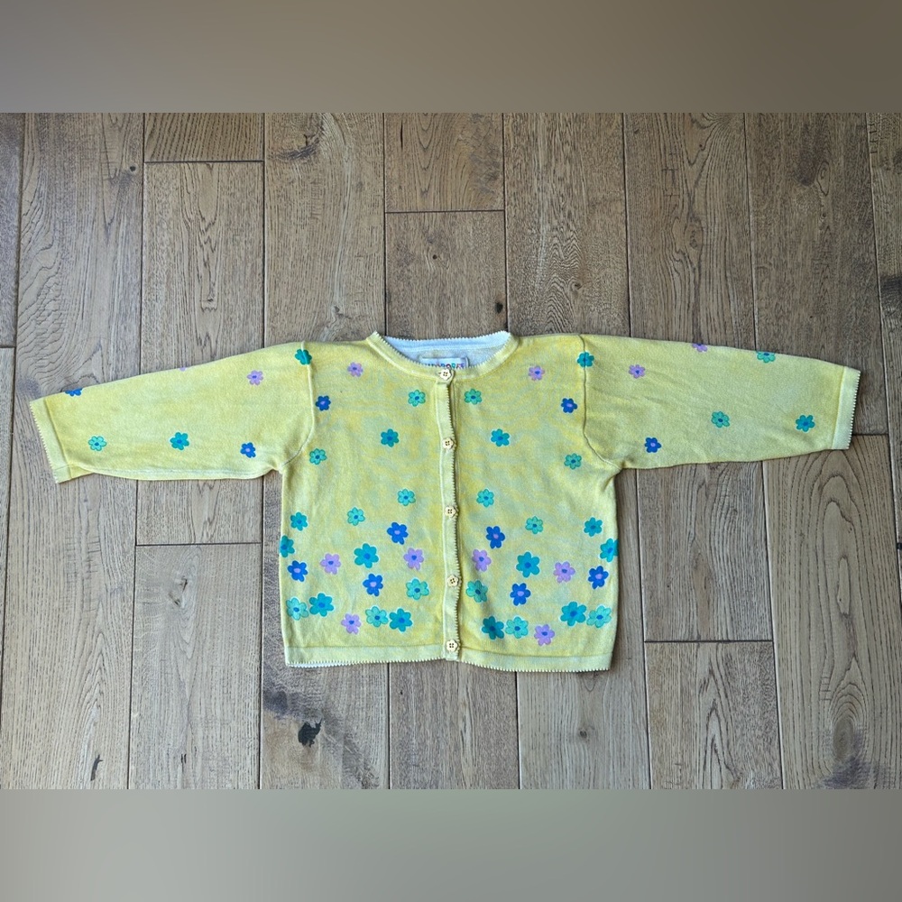 Gymboree Vintage Yellow Floral Cardigan Sweater size X-SMALL 1.5-2 Years